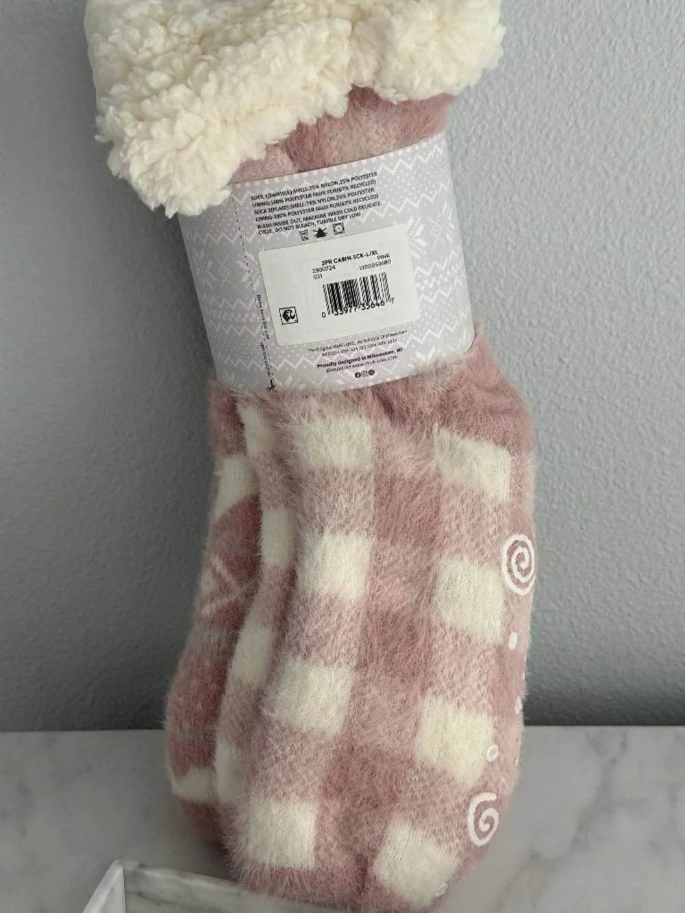 MUK LUKS Women's Chenille Cabin Socks Pink Fair Isle and Plaid